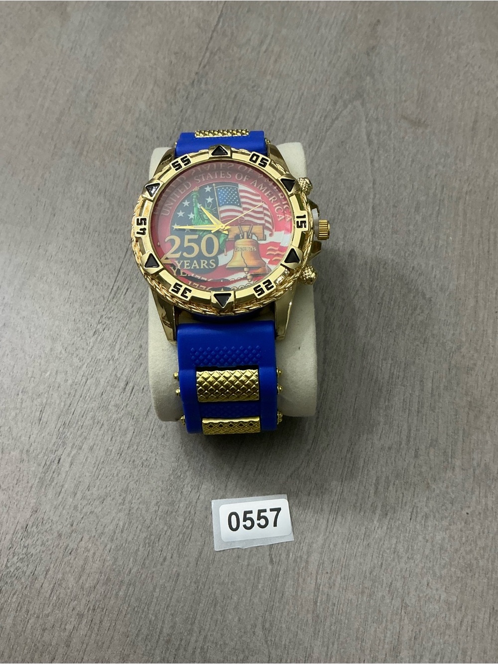 Patriotic 250 Years Gold-Tone Watch with Blue Strap